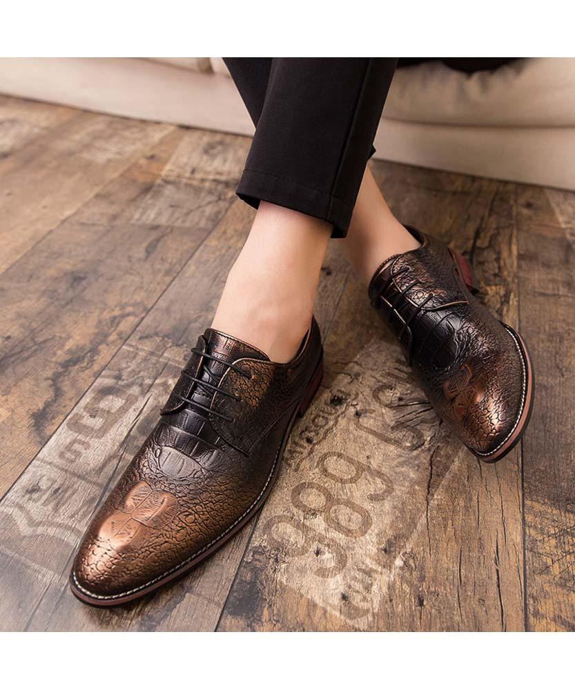 Golden croco skin pattern derby dress shoe | Mens dress shoes online 1954MS