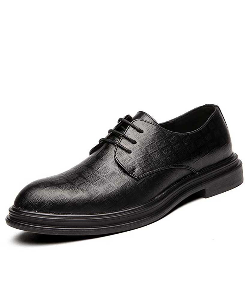 Black check pattern leather derby dress shoe 01