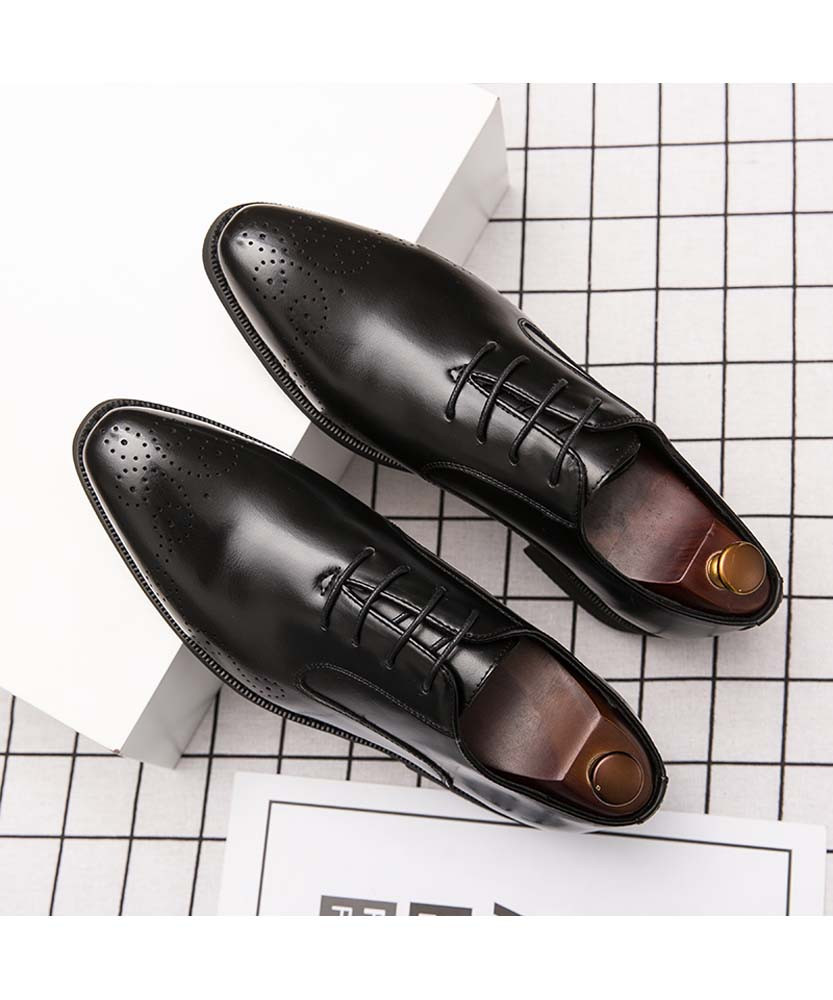 Black retro brogue V style oxford leather dress shoe | Mens dress shoes ...