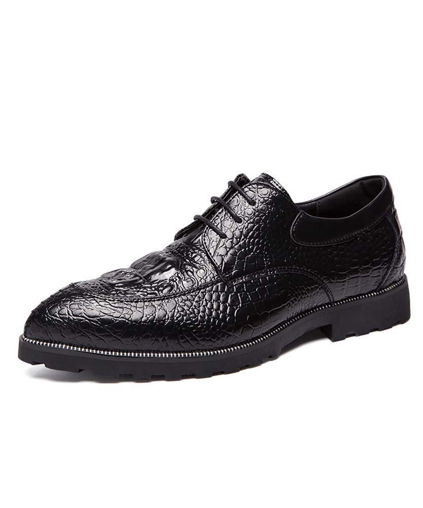 Black croco skin pattern derby dress shoe 01