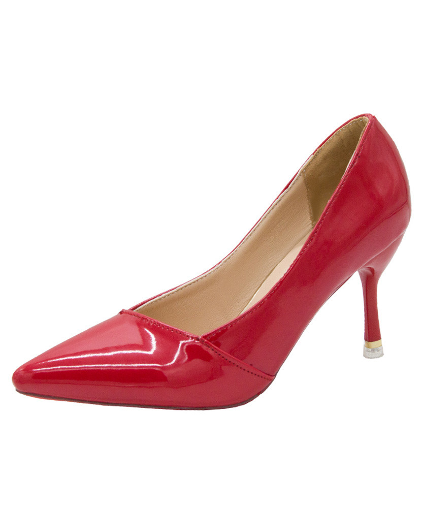 Red sewed design plain slip on heel dress shoe 01