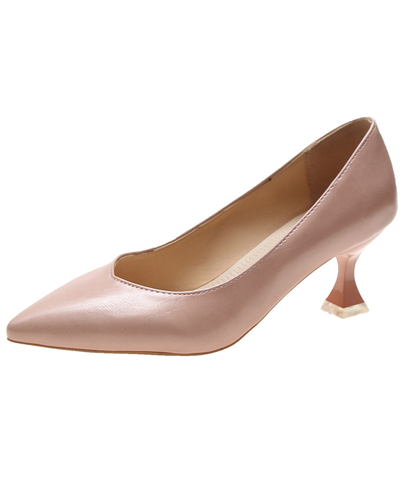 Pink point toe slip on heel dress shoe in plain 01