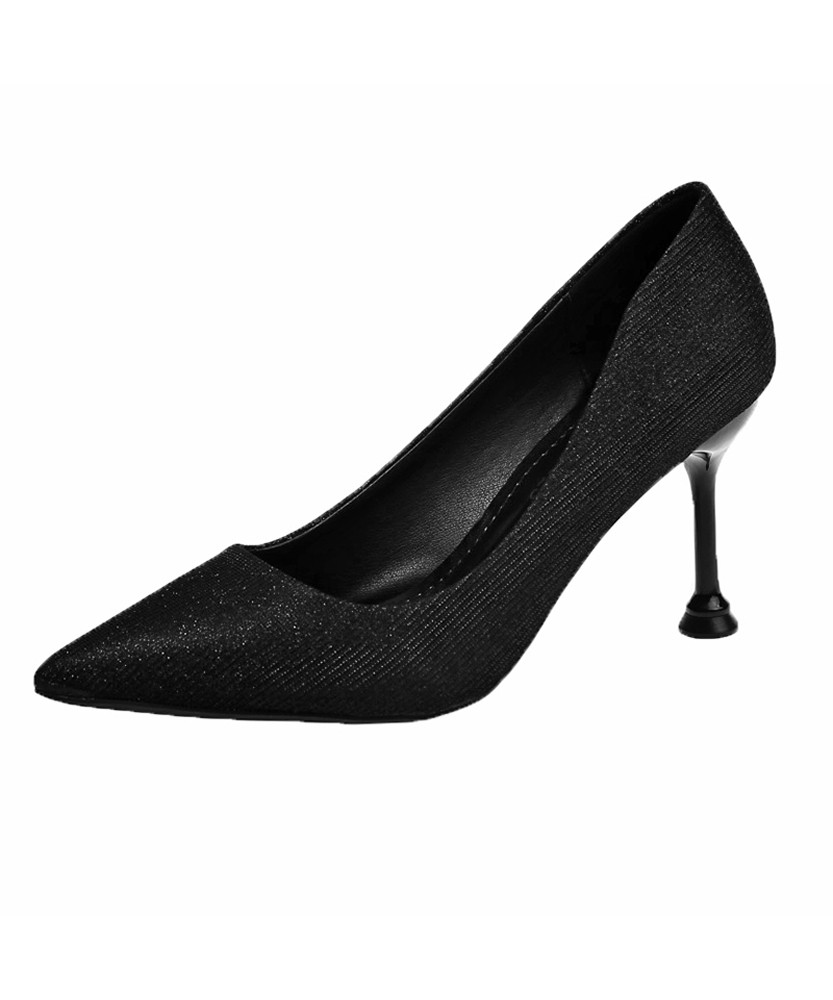 Black sequin slip on high heel dress shoe 01