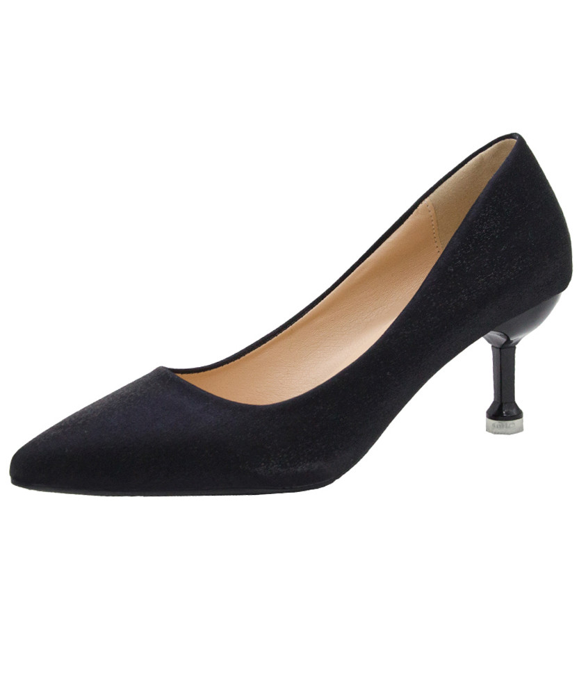 Black point toe slip on heel dress shoe in plain 01