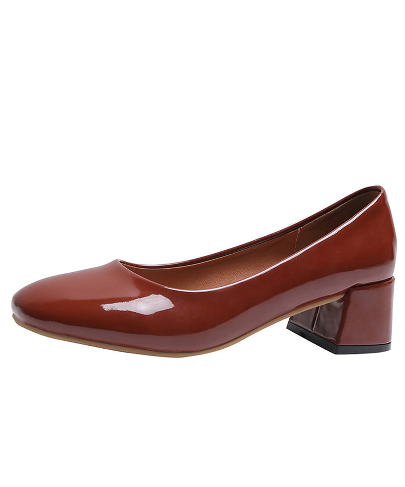 Red brown round toe slip on heel dress shoe in plain 01
