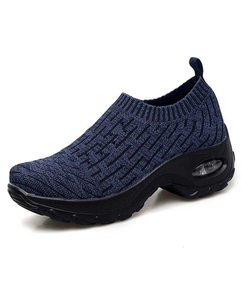 Women's blue stripe slip on sock like double rocker bottom sneaker 01