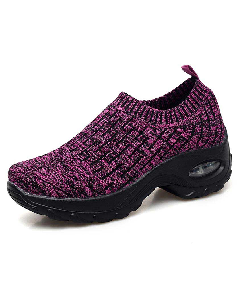 Women's purple stripe slip on sock like double rocker bottom sneaker 01