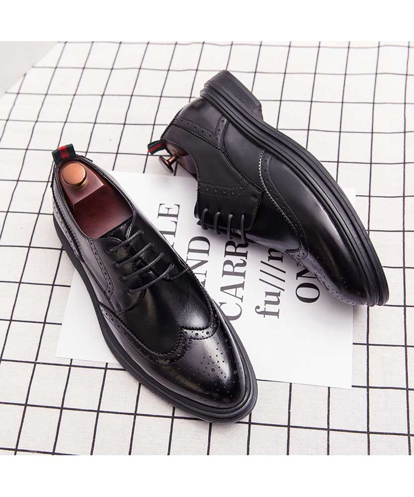 Black retro brogue leather derby dress shoe | Mens dress shoes online ...