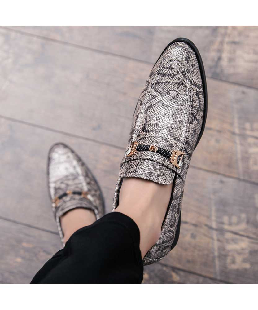 Grey snake skin pattern buckle leather slip on dress shoe | Mens dress ...