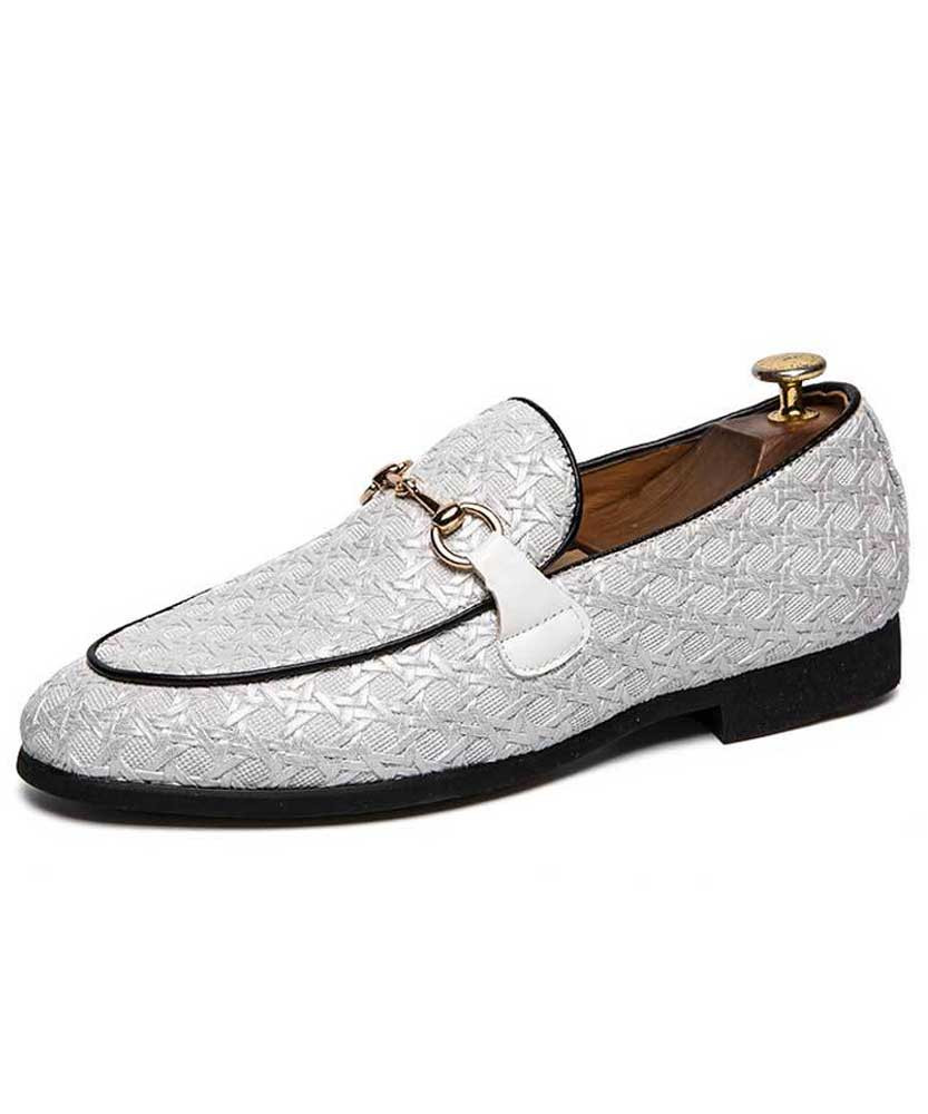 White check buckle leather slip on dress shoe 01