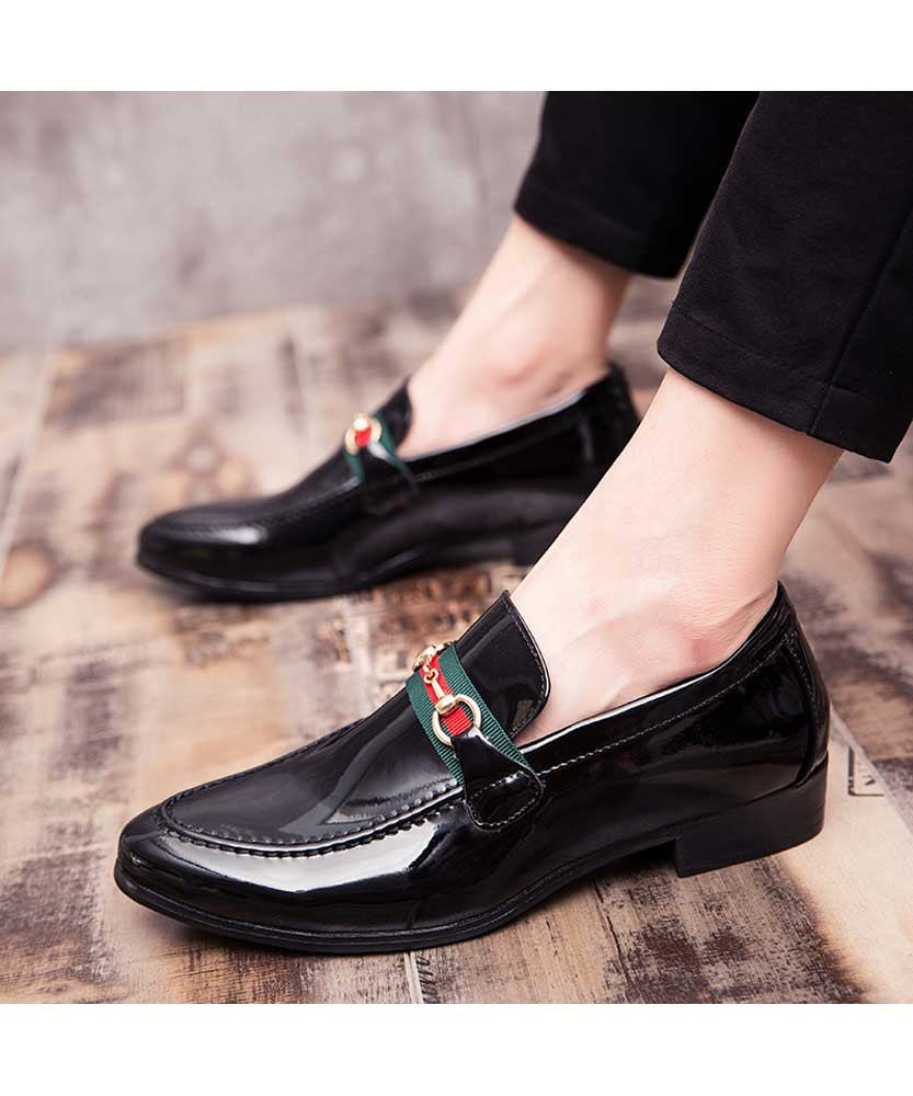 Black buckle color strap slip on dress shoe | Mens dress shoes online ...