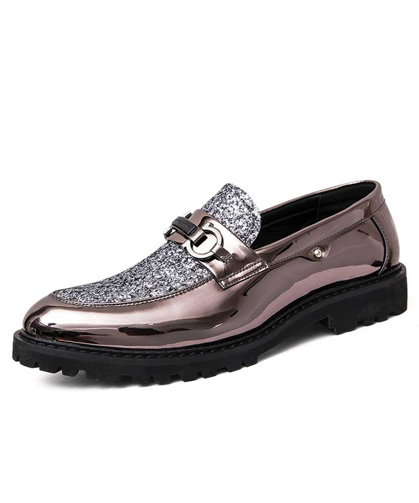 Men's silver sequin metal buckle leather slip on dress shoe 01