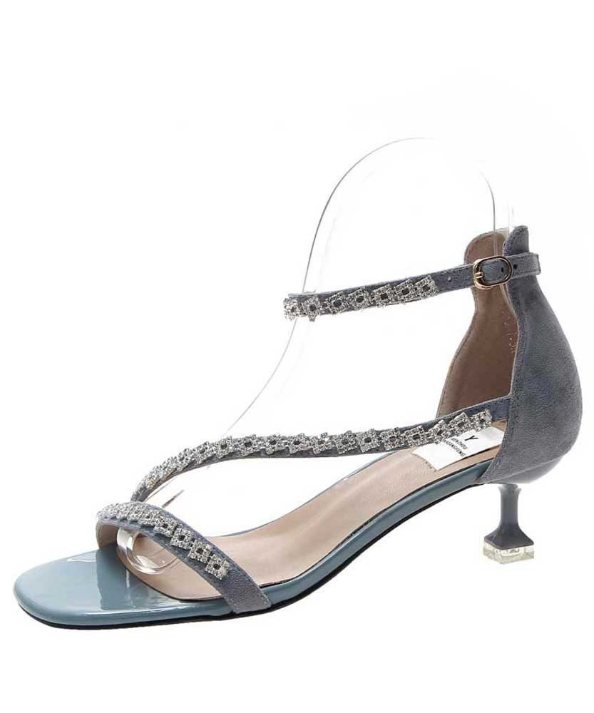 Blue rhinestone ankle buckle heel shoe sandal 01