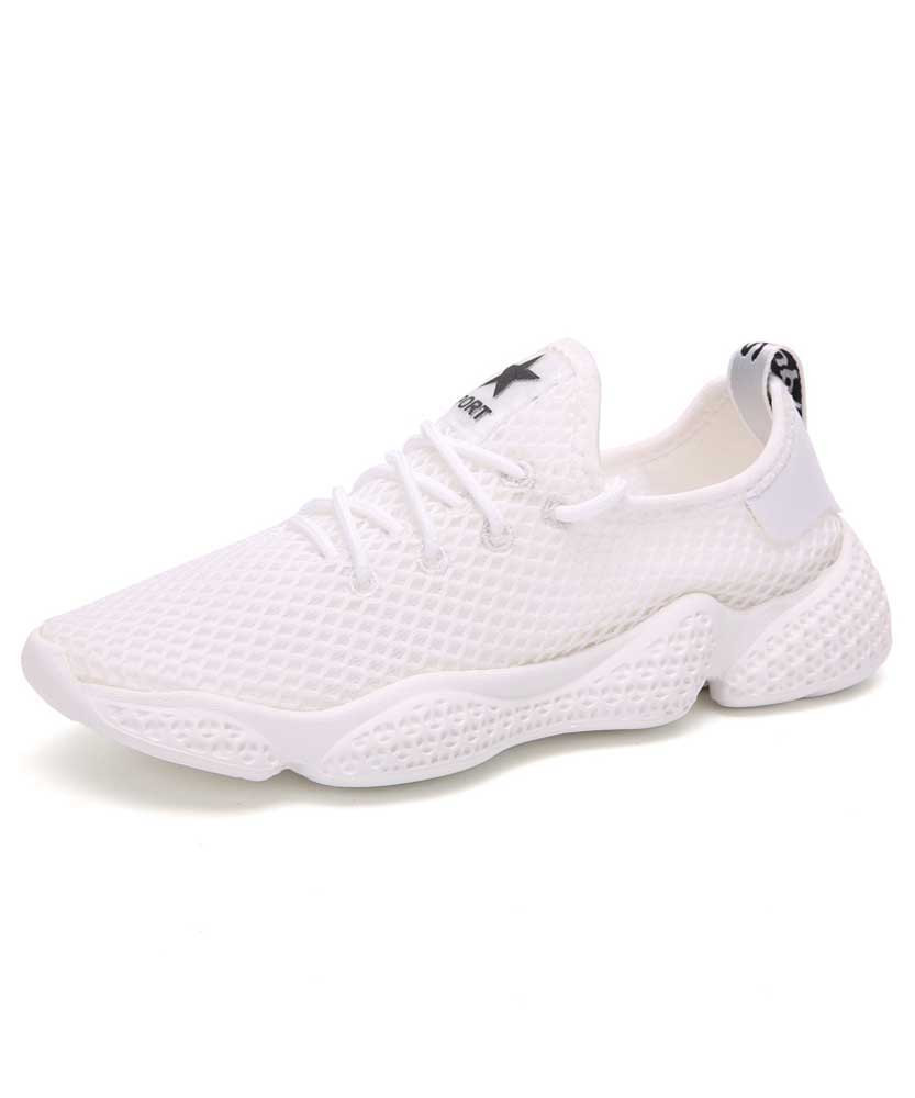 Women's white flyknit texture pattern labelled shoe sneaker 01