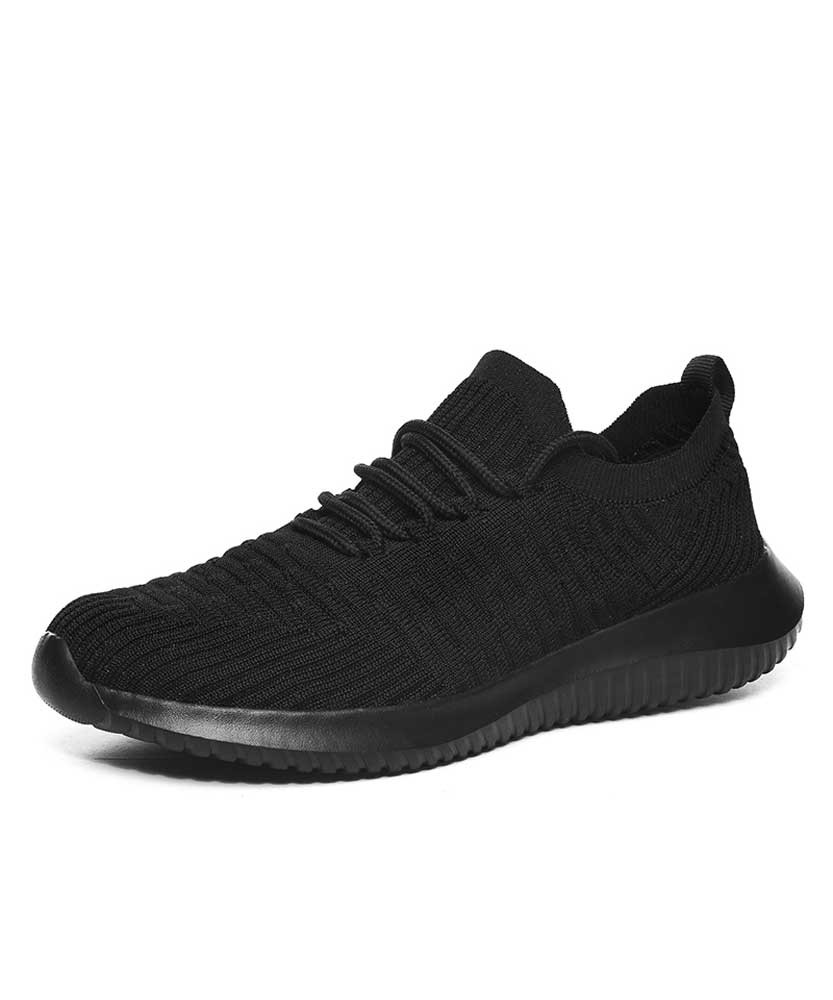 Women's black flyknit stripe texture pattern lace shoe sneaker 01