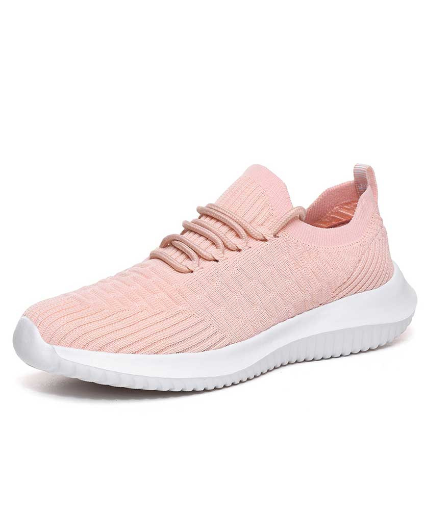 Pink flyknit stripe texture sock like entry shoe sneaker