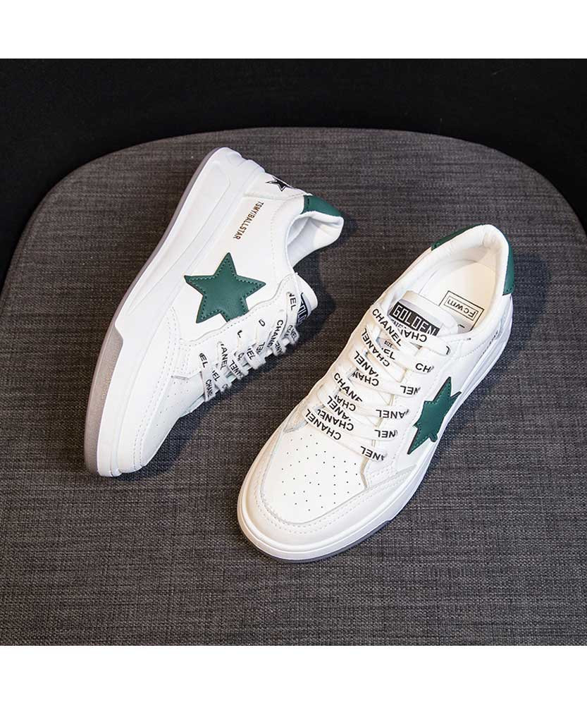 White green star letter print shoe sneaker | Womens shoe sneakers ...