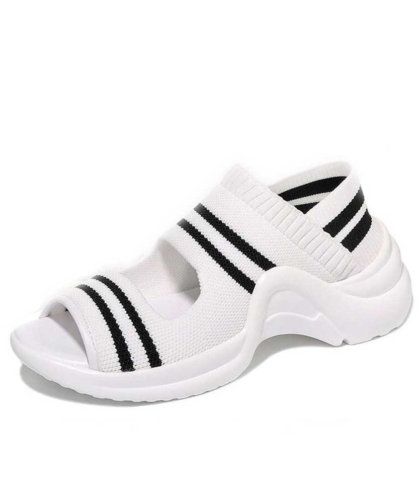 White open toe stripe texture slip on shoe sandal