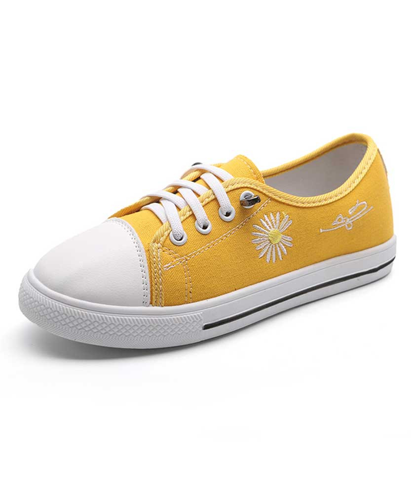 Women's yellow side flower print canvas shoe sneaker 01