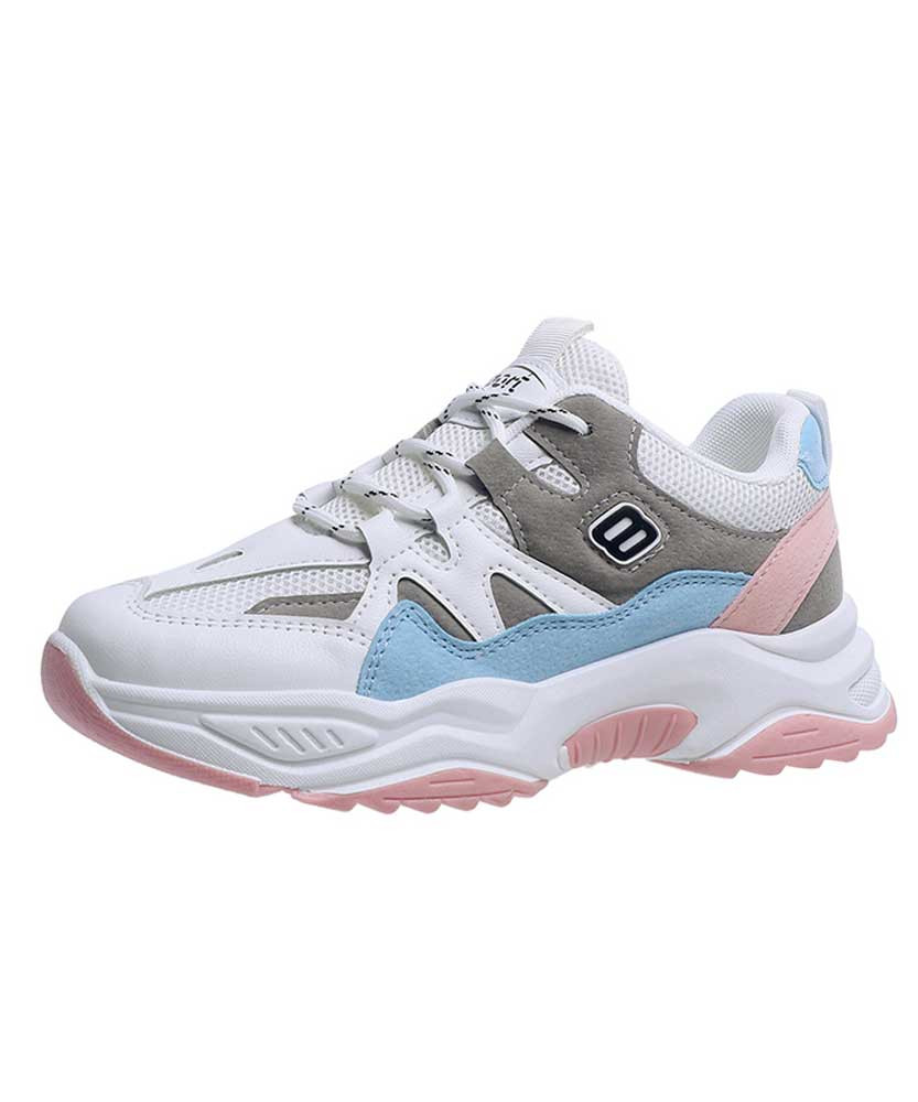 Women's white pink mix color mesh vamp shoe sneaker 01