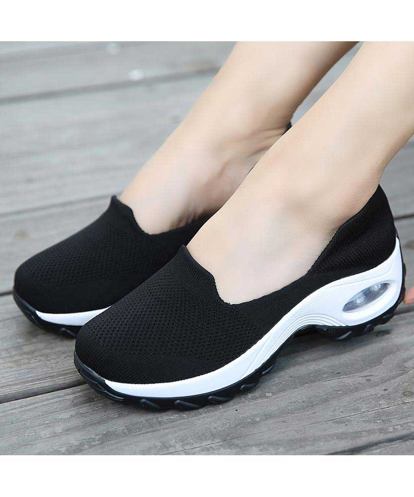 Black hollow low cut slip on double rocker bottom sneaker | Womens ...