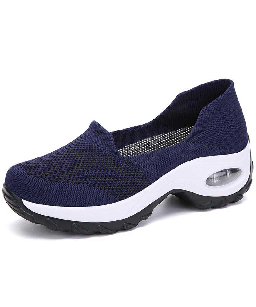 Women's blue hollow low cut slip on double rocker bottom sneaker 01