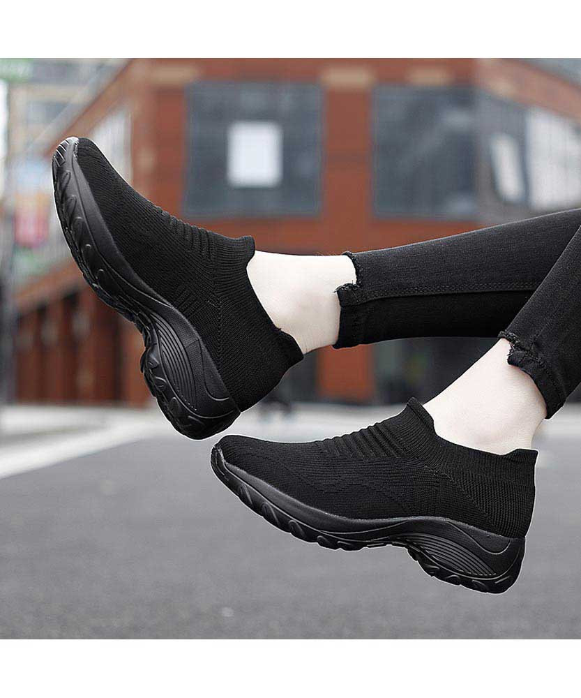 Black stripe slip on double rocker bottom sneaker | Womens rocker shoes ...