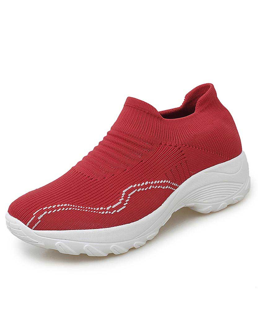 Women's red stripe slip on double rocker bottom sneaker 01