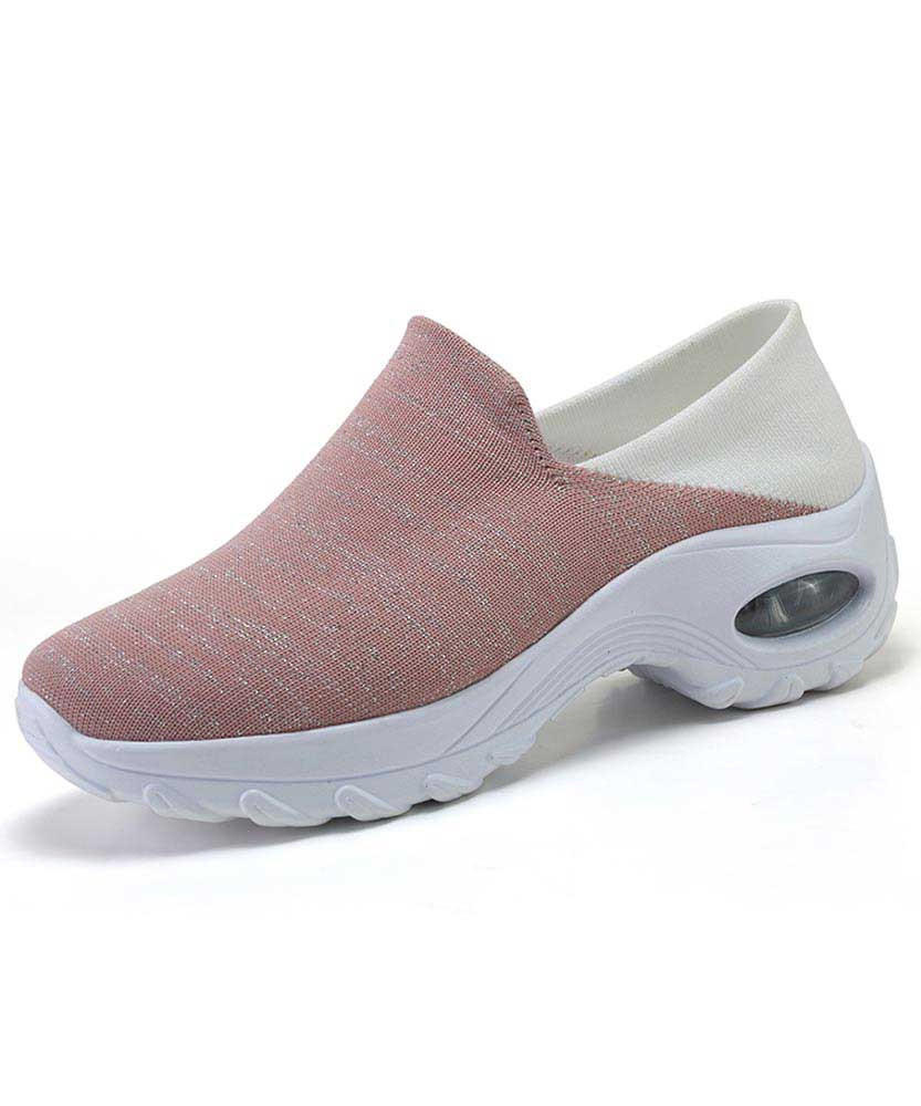 Women's pink stripe texture slip on double rocker bottom sneaker 01