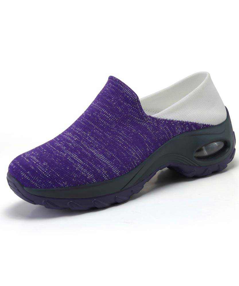 Women's purple stripe texture slip on double rocker bottom sneaker 01