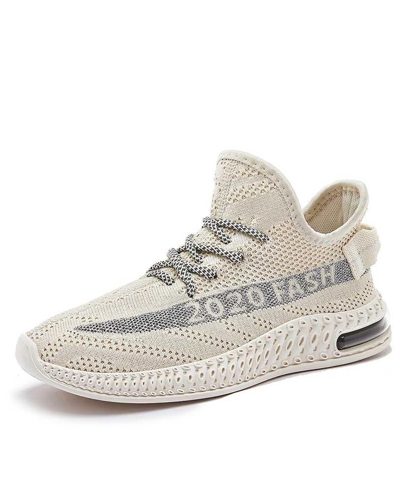 Women's beige flyknit pattern letter print on side shoe sneaker 01