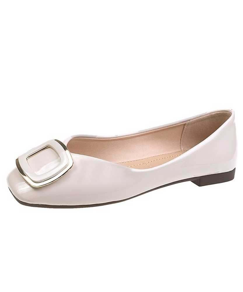 Beige square buckle silp on shoe sandal 01