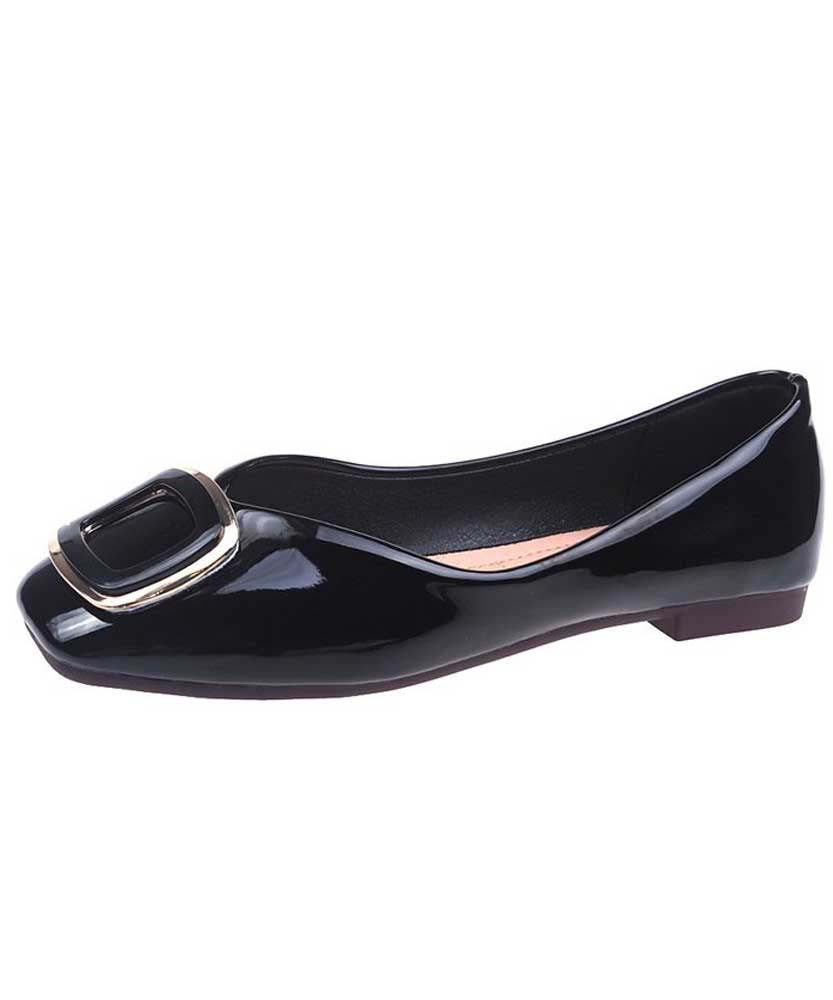 Black square buckle silp on shoe sandal 01