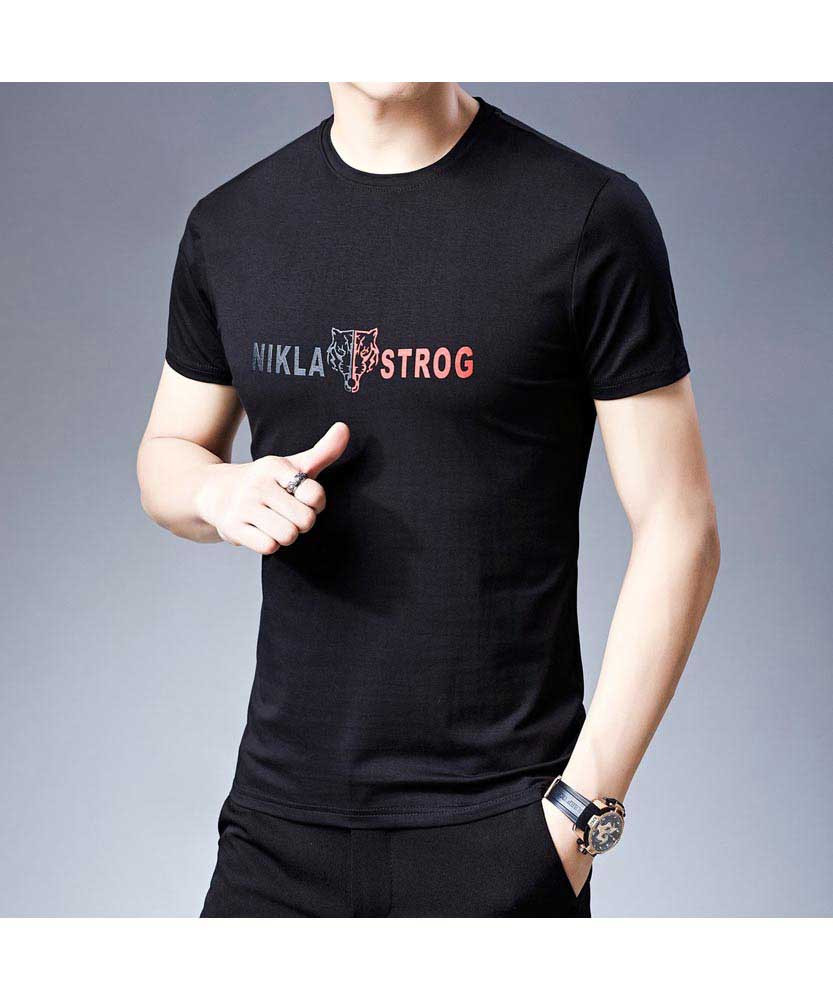 Men's black pattern letter print short sleeve t-shirt 04