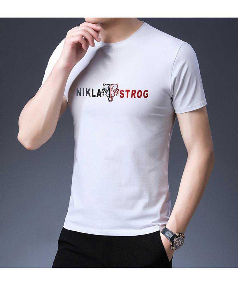 Men's white pattern letter print short sleeve t-shirt 01