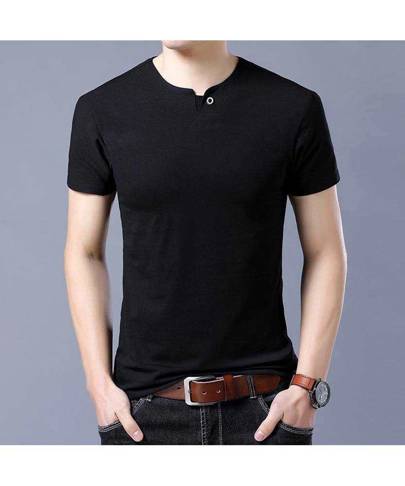 Black single button plain short sleeve 