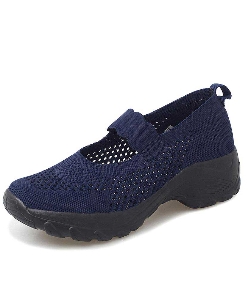 Women's navy hollow slip on double rocker bottom sneaker 01