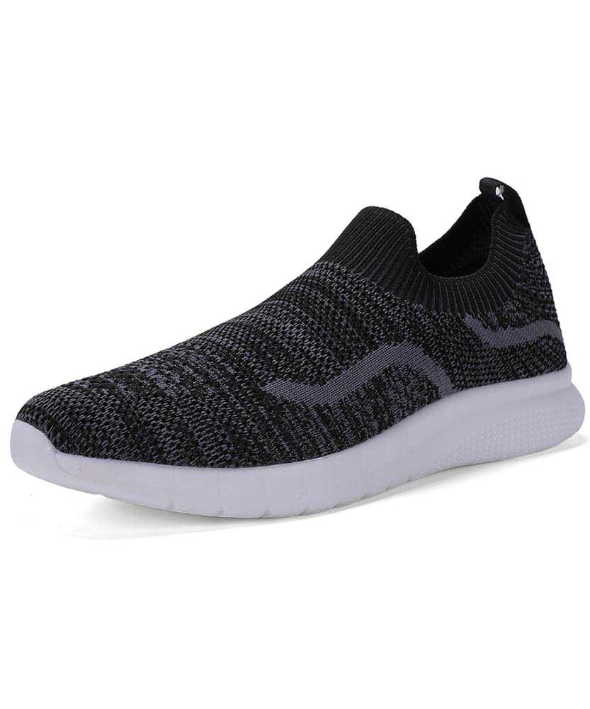 Men's black stripe texture sock like entry slip on shoe sneaker 01