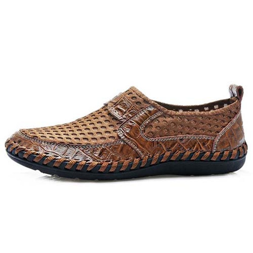 Men's brown casual mesh leather slip on shoe | Mens slip on loafers ...