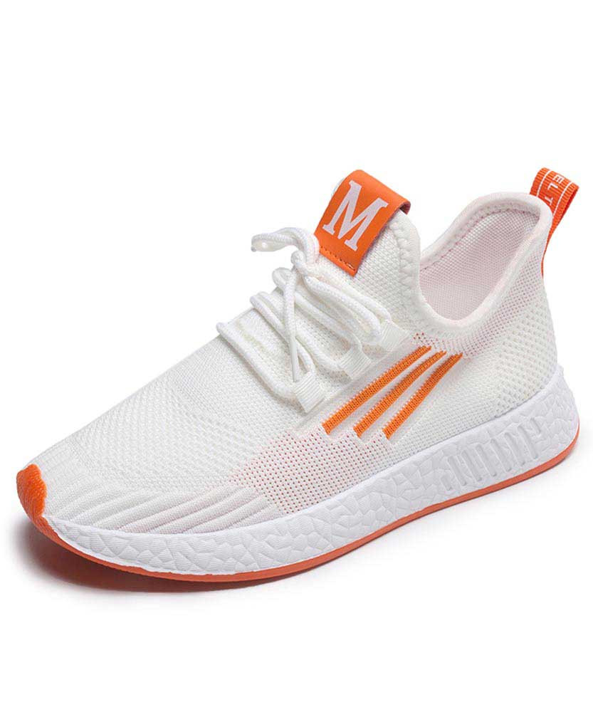 Women's white orange M pattern stripe flyknit casual shoe sneaker 01