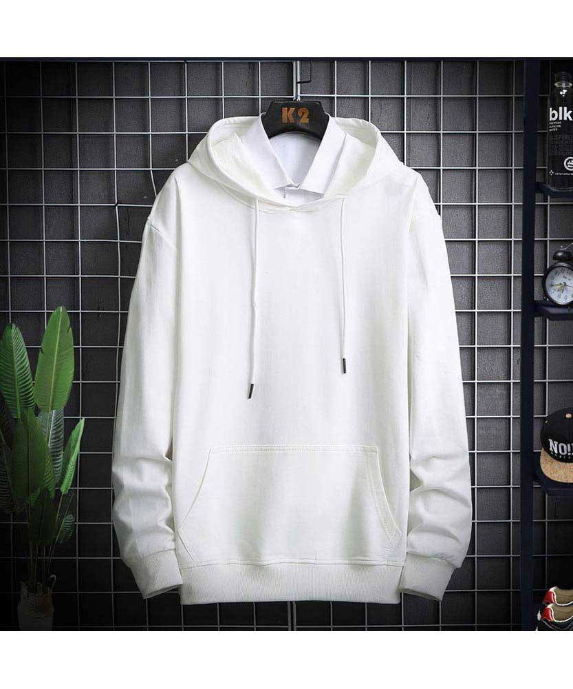 Men's white simple plain color pull over hoodies