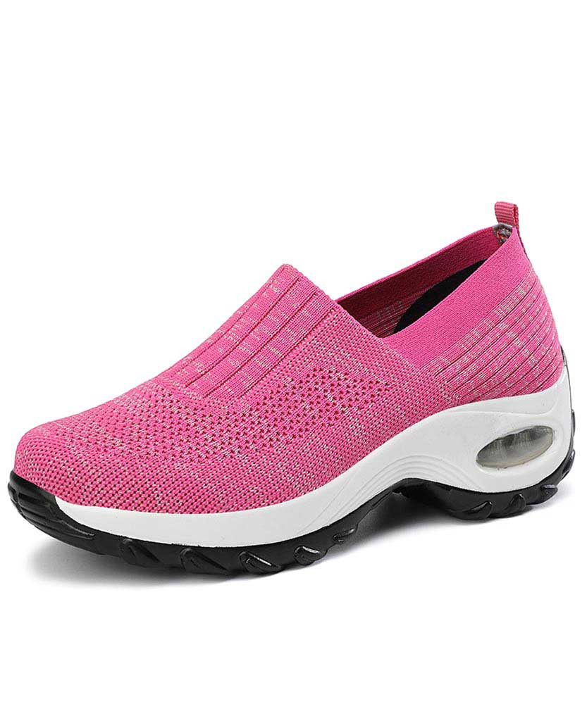 Women's light red stripe slip on double rocker bottom sneaker 01