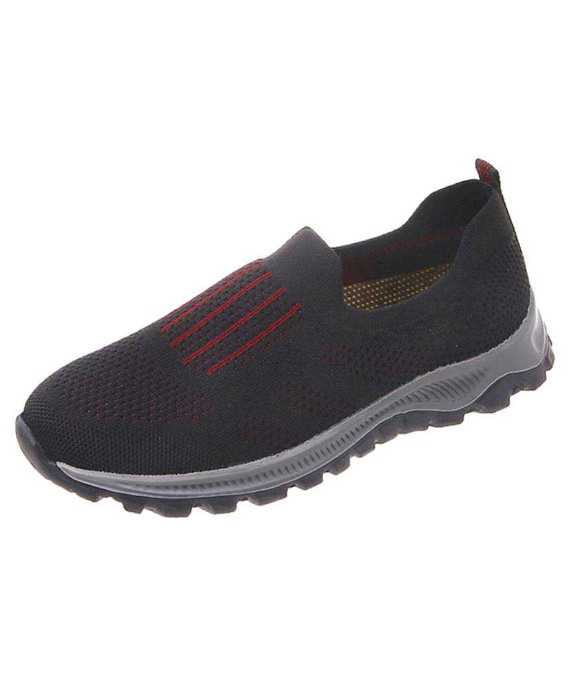 Women's black stripe texture casual slip on shoe sneaker 01