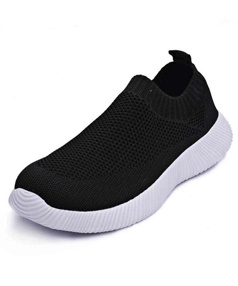 Black casual flyknit plain slip on shoe 