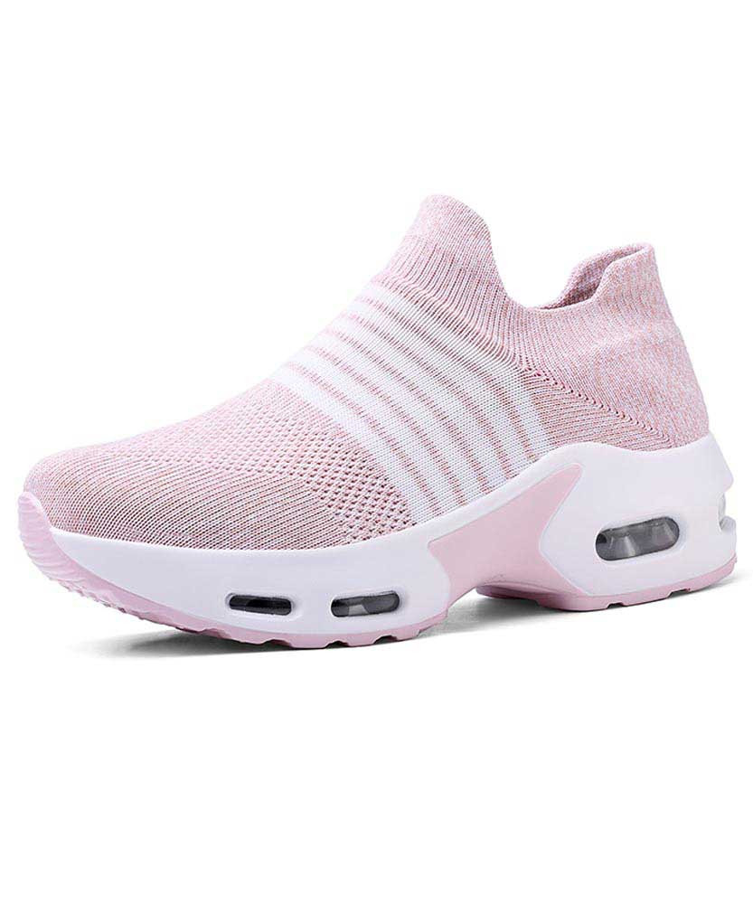 Women's pink white stripe flyknit slip on shoe sneaker 01