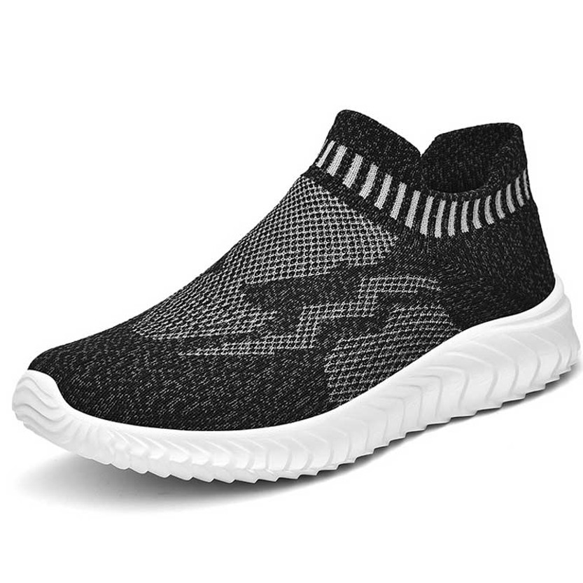 Women's black texture pattern flyknit slip on shoe sneaker 01