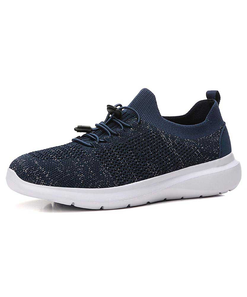 Women's navy drawstring lace flyknit texture shoe sneaker 01