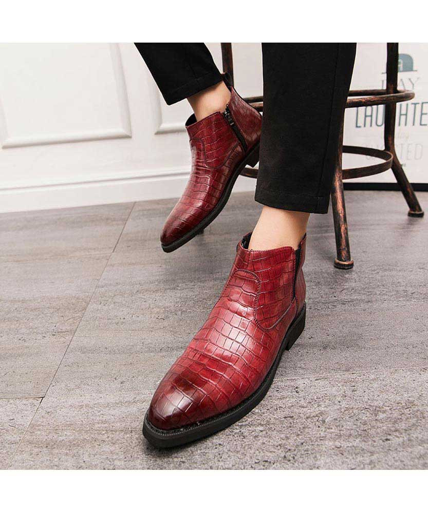 Red retro croco skin pattern slip on dress shoe boot | Mens shoe boots ...