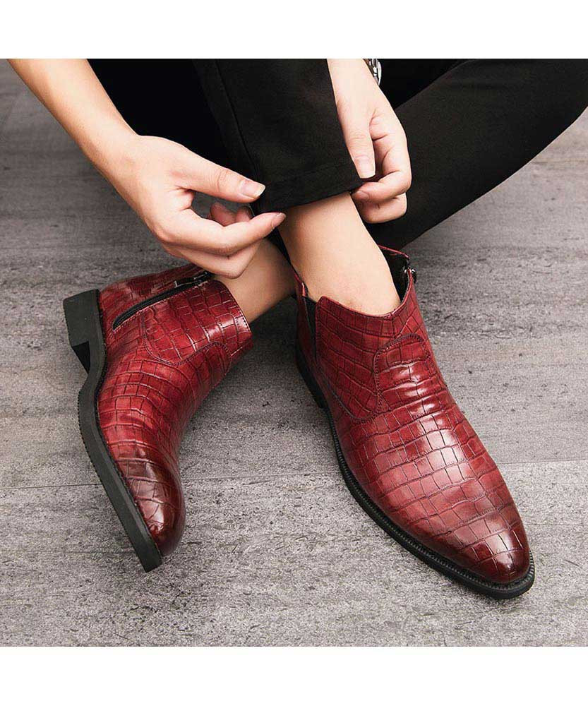Red retro croco skin pattern slip on dress shoe boot | Mens shoe boots ...
