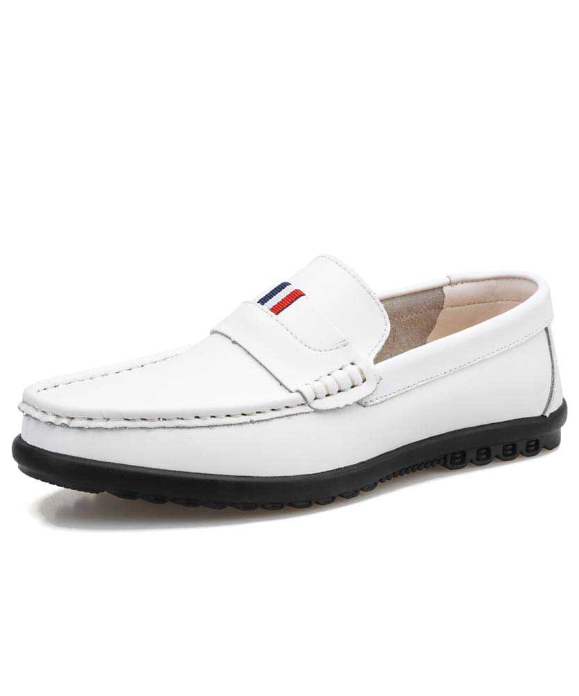 Men's white color stripe detail slip on penny shoe loafer 01